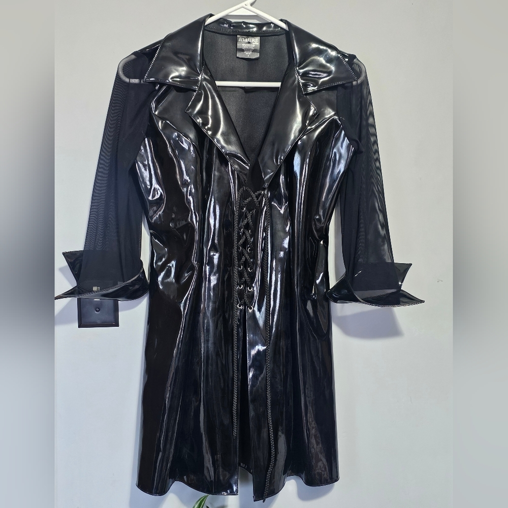 Allure Leather Black Vinyl Lace Up Jacket
